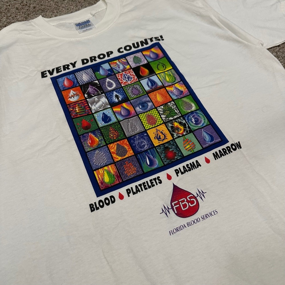 Vintage Gildan Mens Florida Blood Services T Shirt XL White Preowned Graphic - Picture 2 of 5